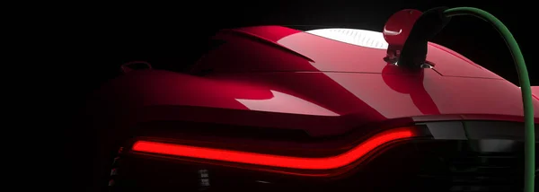 Röd Generisk Modern Elektrisk Sportbil Laddas Studio Miljö Render Stockbild