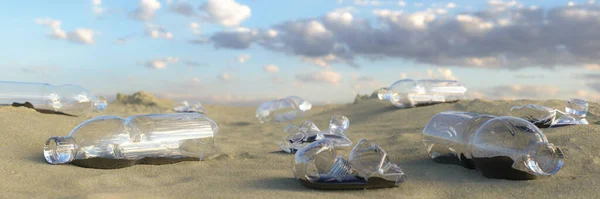 Plastikflaschen Strand Angespült Stockfoto