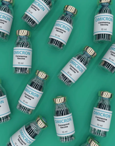 Vacinas Vírus Corona Para Omicron Fundo Verde Render Imagens Royalty-Free