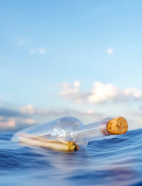 Botschaft Einer Glasflasche Die Auf Dem Ozean Schwimmt Rendering lizenzfreie Stockbilder