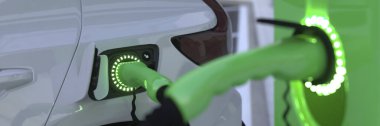 Elektrik prizi, modern bir elektrikli arabayı 3D olarak şarj ediyor.