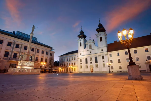 Gyor Hungary Cityscape Image Downtown Gyor Hungary Szechenyi Square Sunrise — Stock Photo, Image