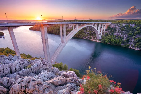 Krka Bridge Croatia Image Concrete Arch Bridge Krka Bridge Spanning — Stock Photo, Image