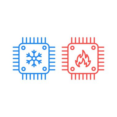Cold and hot processor chip, circuit. Vector icon template