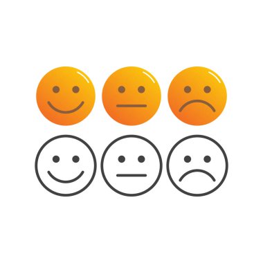 Set 3 basic emotion, sad, flat, smile. Vector icon template