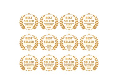 Ayın en çok satan ödülü seti. Vektör logo şablonu