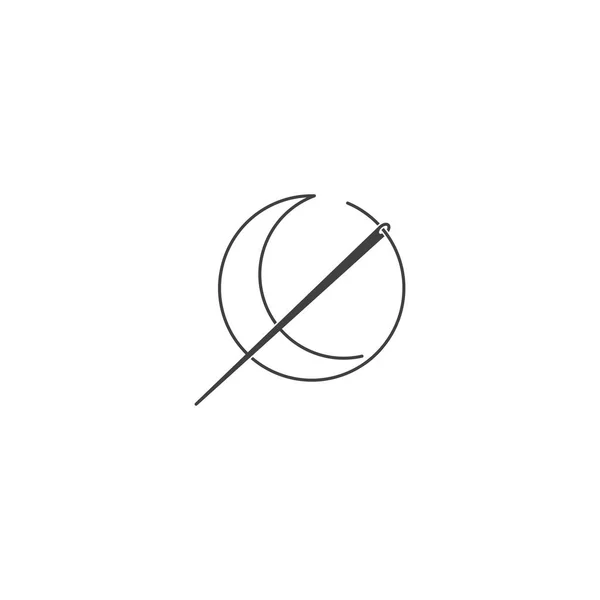 Elegant Knitting Dream Crescent Moon Needle Vector Logo Icon Template — стоковый вектор