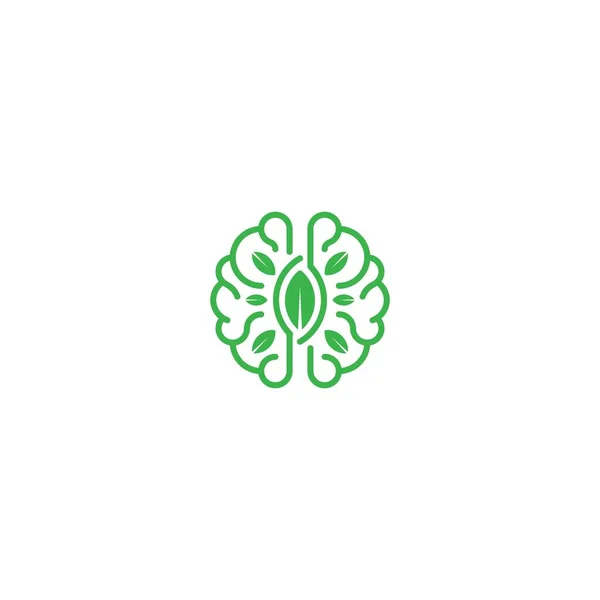 Brain Core Leaf Think Green Nature Brain Life Vector Logo — Vector de stock