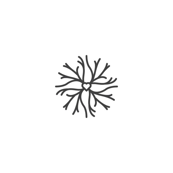 抽象的な木の根や小枝 愛の性質の中心部 ベクターロゴアイコンテンプレート — ストックベクタ