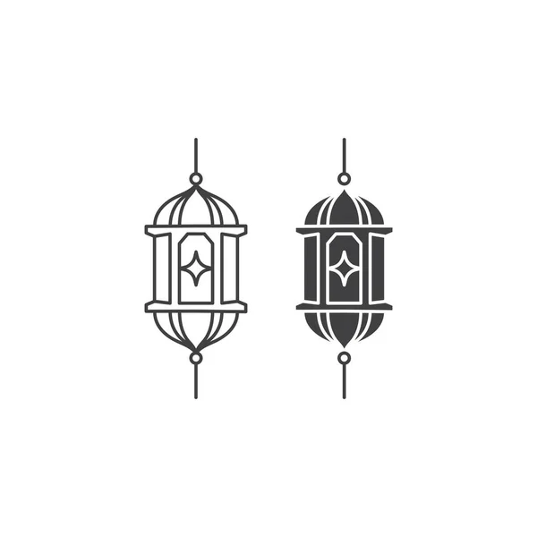 Lanterna Islâmica Com Iluminação Modelo Ícone Vetorial — Vetor de Stock