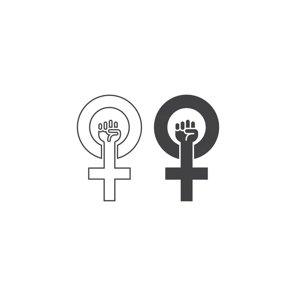 Female Power Feminism Woman Gender Fist Protest Hand Vector Outline — Vetor de Stock