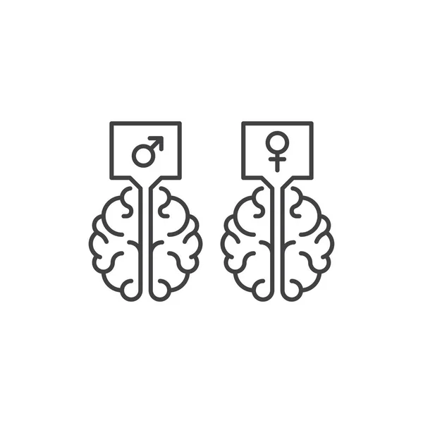 男人和女人的思维模式大脑性别矢量轮廓图标模板 — 图库矢量图片
