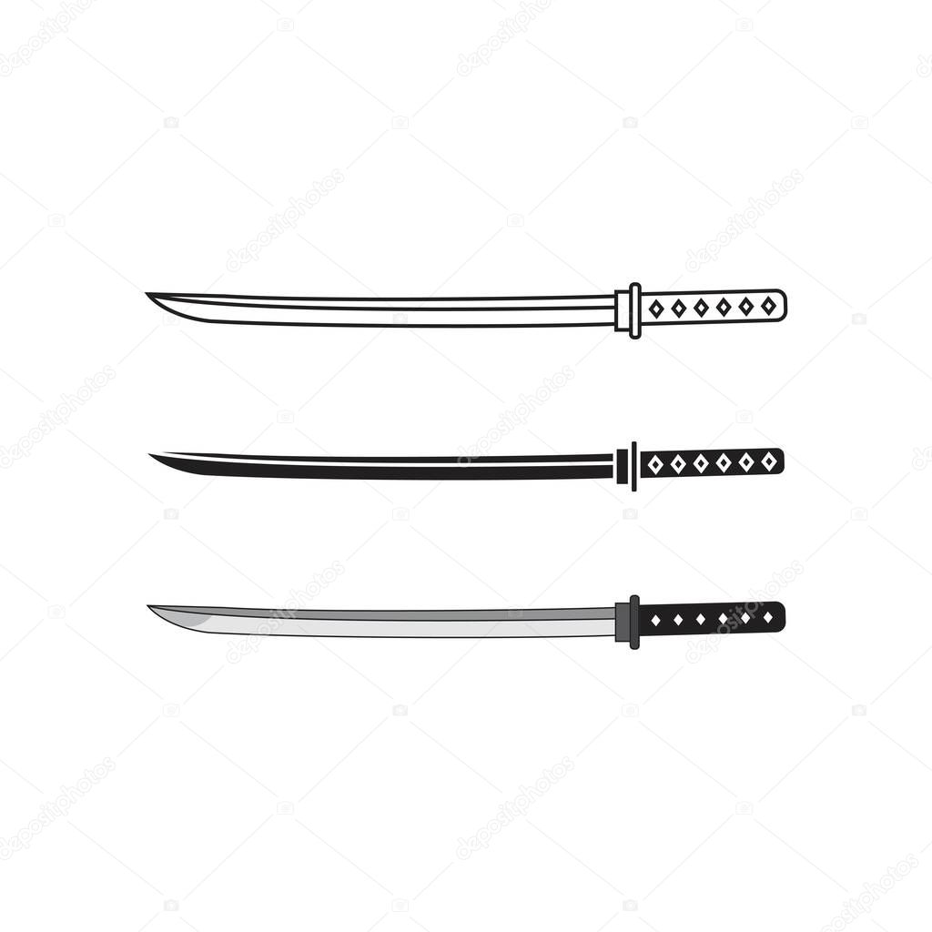 Katana, samurai sword. Vector icon template