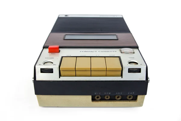 Vintage kaset kaset kaydedici beyaz zemin üzerine — Stok fotoğraf