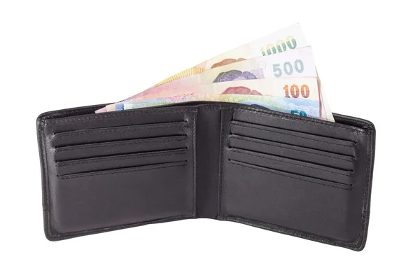 Tajski banknotów i Otwórz portfel — Zdjęcie stockowe