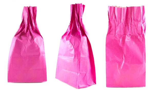 Red pink with crumpled paper bag set on white background — Stock Photo, Image