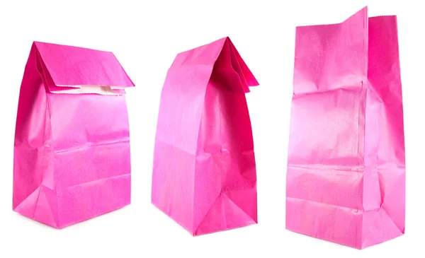 Red pink paper bag set on white background — Stock Photo, Image