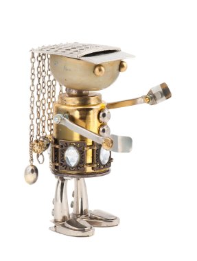 Steampunk robot. Cyberpunk tarzı. krom ve Tunç parçaları.