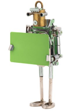 bir kart tutan steampunk robot. Cyberpunk tarzı. krom ve bron