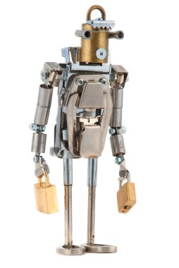 Steampunk robot. Cyberpunk tarzı. krom ve Tunç parçaları.