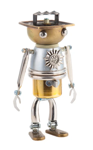 Steampunk robot. Cyberpunk style. Chrome and bronze parts. — Stock Photo, Image