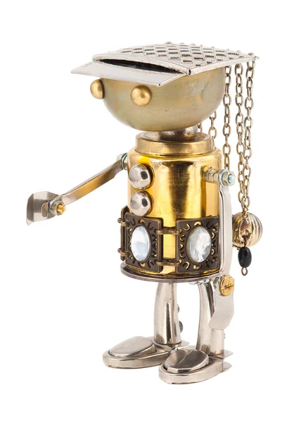 Steampunk robot. cyberpunk styl. Chrome a bronzové součásti. — Stock fotografie