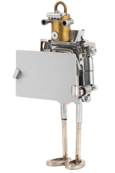 Bir kart tutan steampunk robot. Cyberpunk tarzı. krom ve bron — Stok fotoğraf