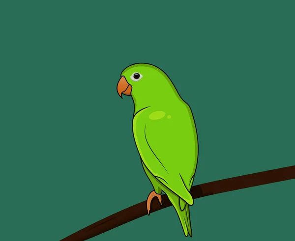 Cute Green Parrot Perch Branch Vector Logo Illustration Tropical Bird — Stockvektor