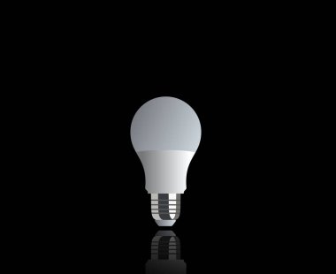 Siyah arka planda beyaz ampul. 3D çizim tasarımı. Gerçekçi ampul vektör logosu tasarımı.