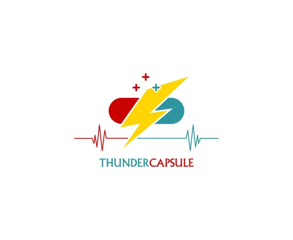 Thunderbolt Com Design Logotipo Cápsula Logotipo Cápsula Médica Isso Bom — Vetor de Stock