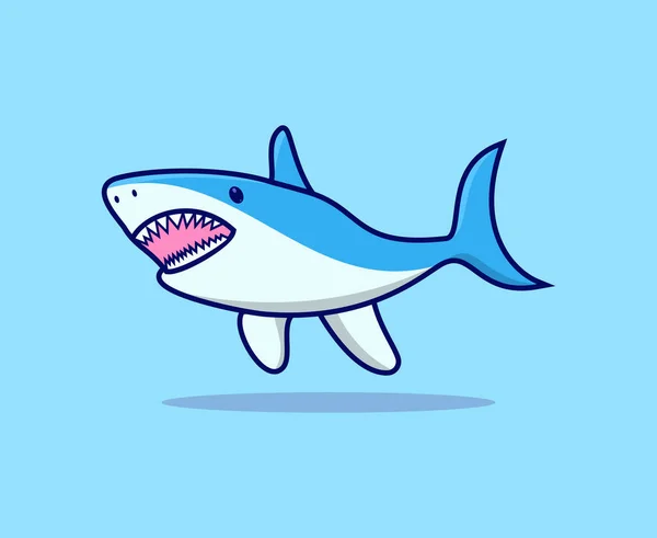 Cute Shark Cartoon Character Illustration Design Animal Wildlife Icon Concept — Stock Vector