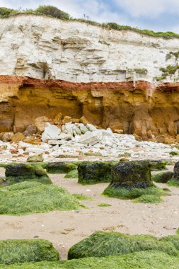 hunstanton, norfolk, kırmızı ve whilte kumtaşı ve tebeşir kayalıklarla