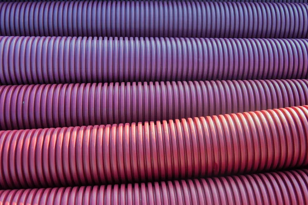 Background Purple Plastic Drain Corrugated Pipes Pvc — Stock Photo, Image