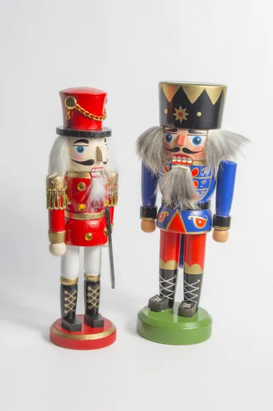Two Wooden Nutcracker Soldier Isolated White Background — Stock Photo, Image
