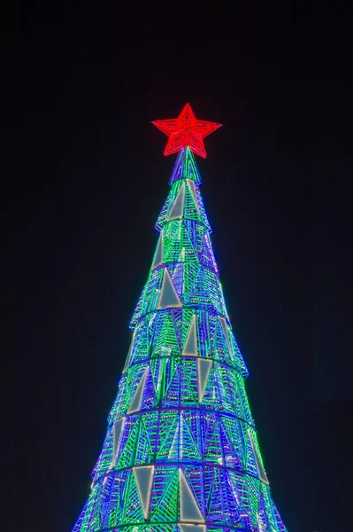 Christmas Fir Red Star Isolated Black Background Madrid Spain — Φωτογραφία Αρχείου