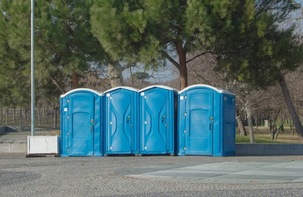 Blue Plastic Cabins Public Toilets Park Madrid Spain — Zdjęcie stockowe