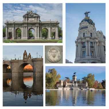 Madrid anıtlarının çeşitli fotoğraflarıyla kolaj