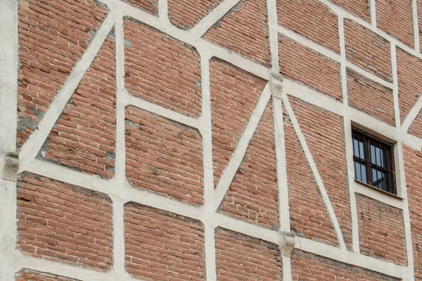 Red Brick Half Timbered Wall Window — Stock Photo, Image