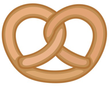 Simit - pişirme ürünü - logo veya rozet için vektör rengi çizimi. Brezel, geleneksel Alman pastasından yapılan bir aperatiftir. Pictogram veya simge için renkli bir öğedir..