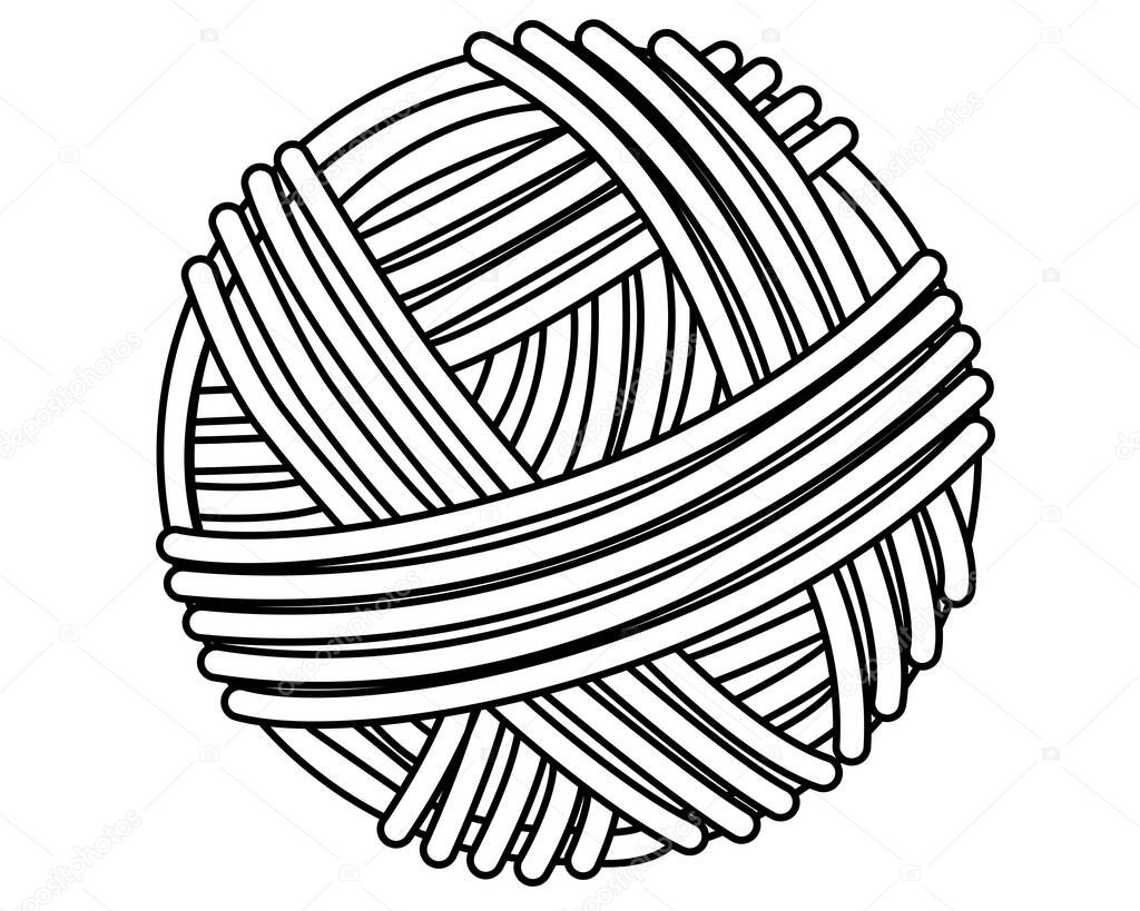 Ball of yarn for knitting - vector linear illustration for coloring. A neat round ball of yarn for a logo or pictogram. Outline.