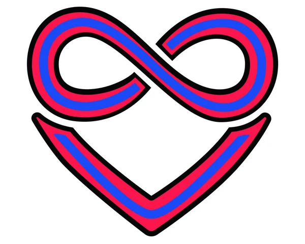 多面体符号 三色心与无穷符号向量全彩色插图 深红色的蓝色一夫多妻制的标志 一夫多妻是心灵无穷的标志 — 图库矢量图片