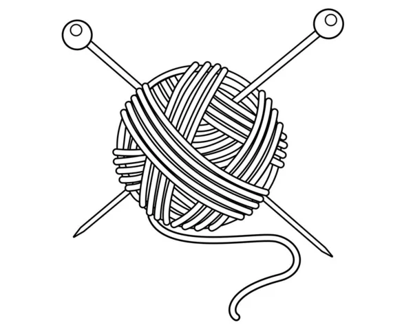 Fäden Und Stricknadeln Strickset Vektorlineare Illustration Zum Ausmalen Logo Oder — Stockvektor
