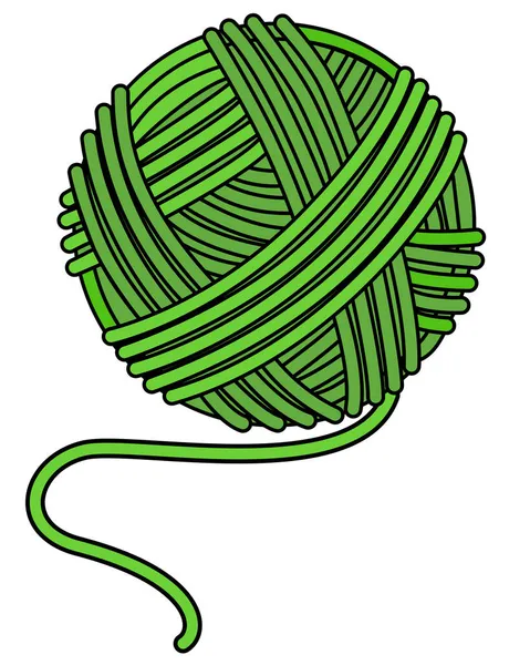 Green Ball Yarn Knitting Vector Full Color Illustration Ball Thread — Stock Vector