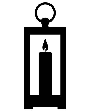 Mumlu klasik fener - vektör silueti çizimi. Masa ya da kandilli lamba. El feneri..