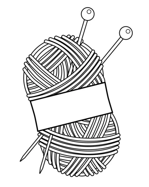 Skein Yarn Knitting Needles Vector Linear Illustration Coloring Logo Pictogram — Stock Vector