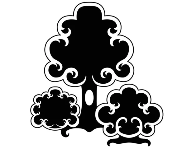 Дерево Кущі Лісовий Пейзаж Векторна Силуетна Ілюстрація Логотипу Або Піктограми — стоковий вектор