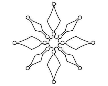 Kar tanesi, donmuş su kristali boyama kitabı, logo ya da piktogram için vektör çizgisi resmi. Özet geç. Kar tanesi sembolü