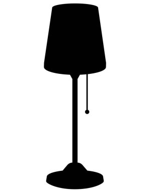 Bacağında abajur olan klasik masa lambası. Logo için vektör siluet resmi ya da iç parçalı resim. İskandinav tarzı masa lambası - siluet işareti veya simge