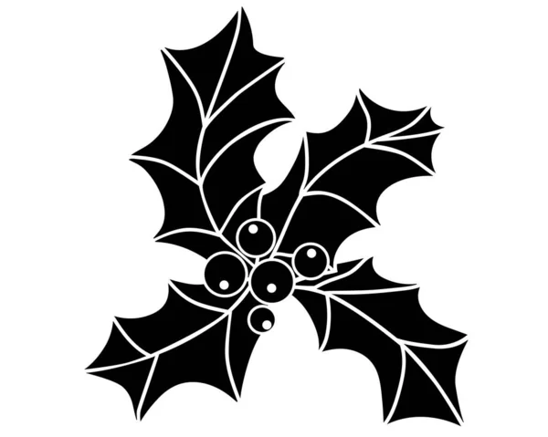 Feuilles Houx Baies Noël Sempervirent Silhouette Vectorielle Noire Pour Logo — Image vectorielle