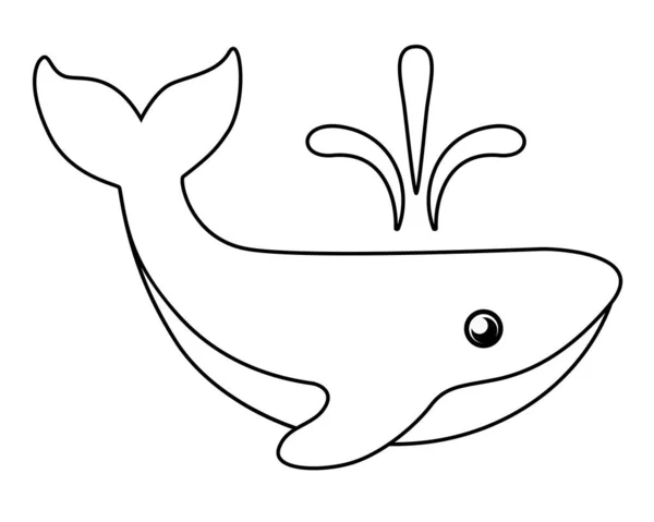 Kleine Schattige Walvis Vector Lineair Beeld Voor Het Kleuren Hoofdlijnen — Stockvector